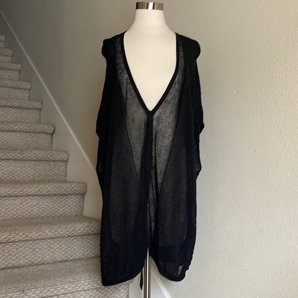 Victoria’s Secret Sz M/L Sheer Black Swim Coverup with knit design on the sides.